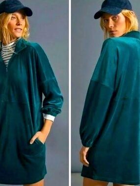 Vivid PINK Anthropologie oversized velour zip front dress
